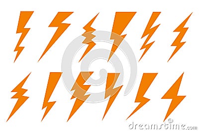 Set thunder and bolt lighting flash icon. Electric thunderbolt, lightning bolt icon, dangerous sign â€“ vector Vector Illustration